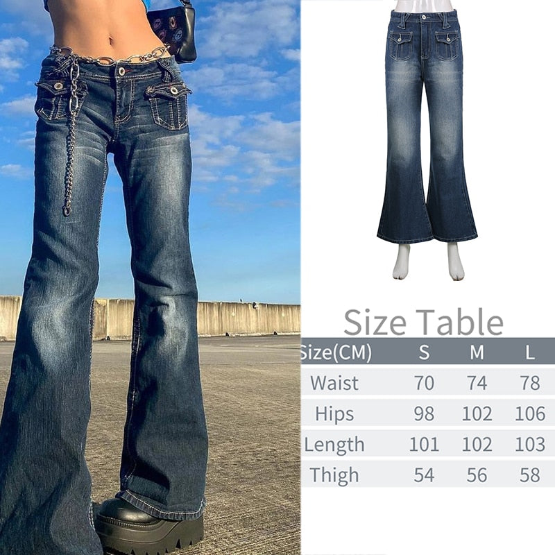 Cargo Baggy Wide-Leg Jeans with Low Waist