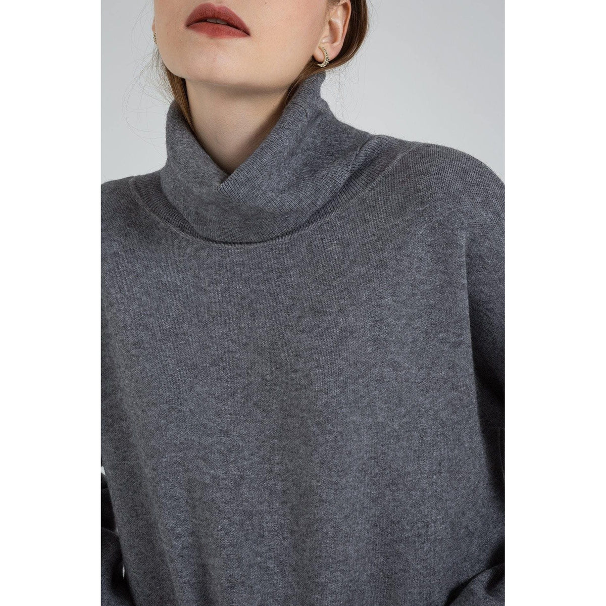 High-Neck Polyester Sweater Dress with Long Sleeves