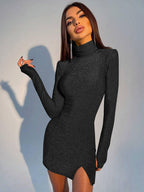 Knit Stretch-Blend Mini Dress with Polyester Fabric