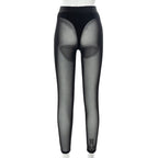 Mesh High-Rise Pencil-Cut Leggings with Sheer Detailing