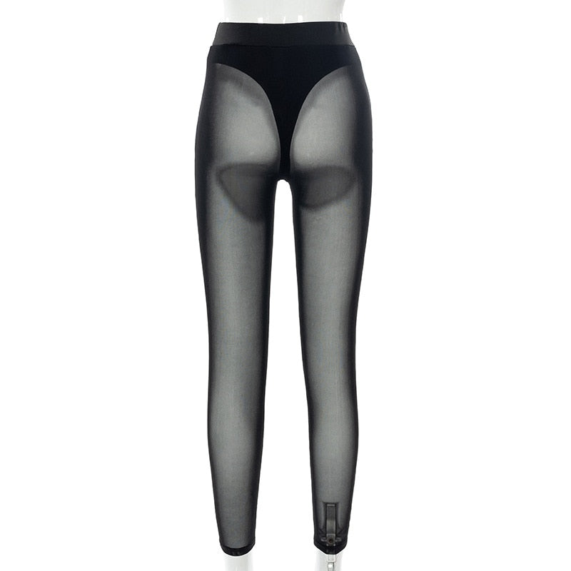 Mesh High-Rise Pencil-Cut Leggings with Sheer Detailing