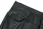 Faux-Leather High-Rise Pencil-Cut Pants with Button Details