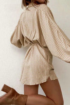 Collared Lace-Up Mini Dress
