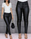 Faux-Leather High-Rise Pencil-Cut Pants with Button Details
