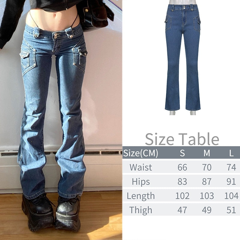 Cargo Baggy Wide-Leg Jeans with Low Waist