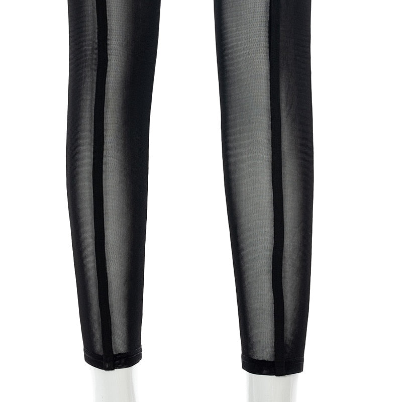 Mesh High-Rise Pencil-Cut Leggings with Sheer Detailing