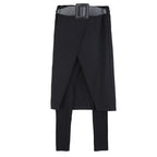 Black Pencil-Cut Skirted Pants with Stretch Detail