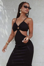 V-Neck Cutout Strap-Detail Dress
