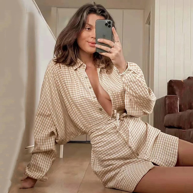 Collared Lace-Up Mini Dress