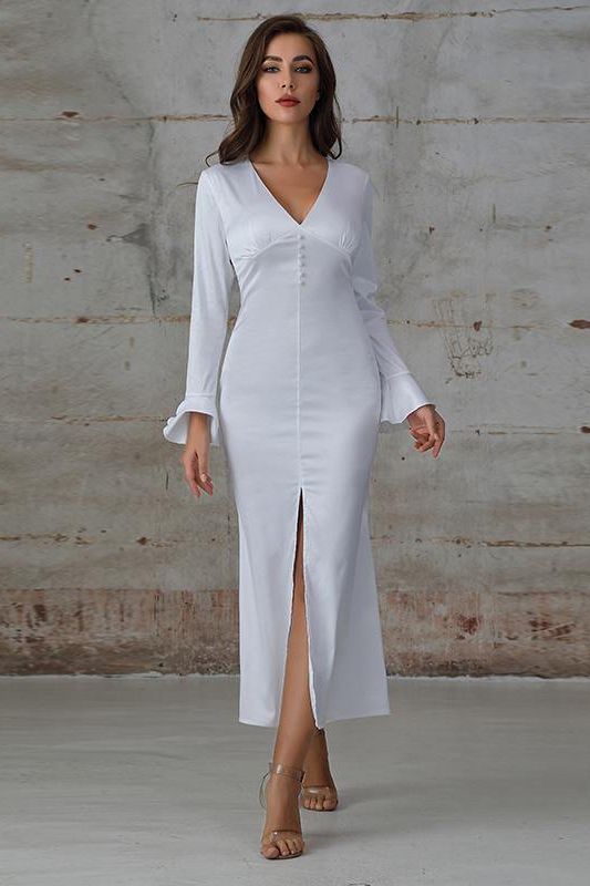 Long-Sleeve Polyester Maxi Dress with Plaid Patterning