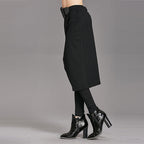 Black Pencil-Cut Skirted Pants with Stretch Detail