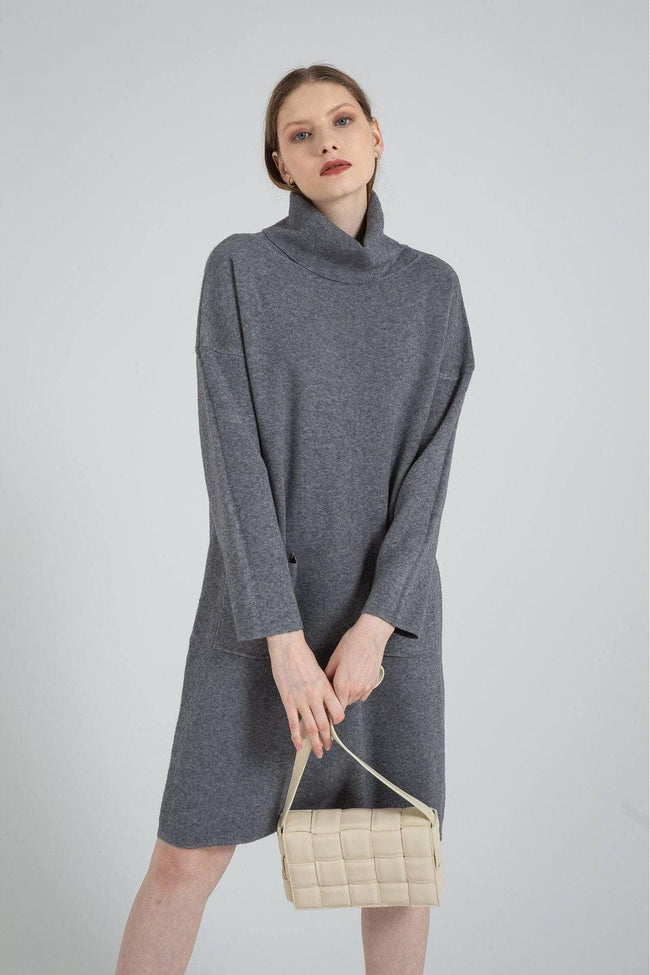 High-Neck Polyester Sweater Dress with Long Sleeves Main image