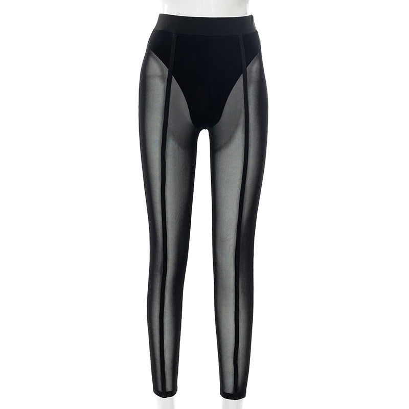 Mesh High-Rise Pencil-Cut Leggings with Sheer Detailing