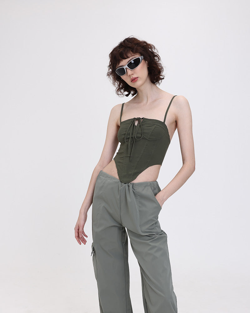 Halter Polyester Top with Corset Details