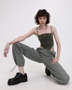 Halter Polyester Top with Corset Details