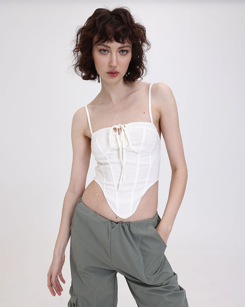 Halter Polyester Top with Corset Details
