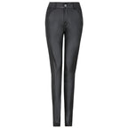 Faux-Leather High-Rise Pencil-Cut Pants with Button Details
