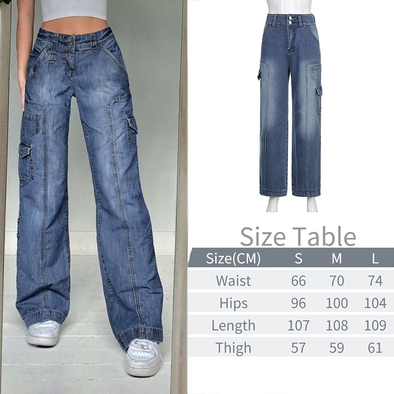 Cargo Baggy Wide-Leg Jeans with Low Waist