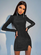 Knit Stretch-Blend Mini Dress with Polyester Fabric