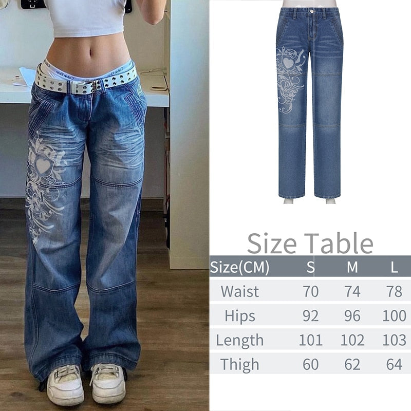 Cargo Baggy Wide-Leg Jeans with Low Waist