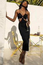 V-Neck Cutout Strap-Detail Dress