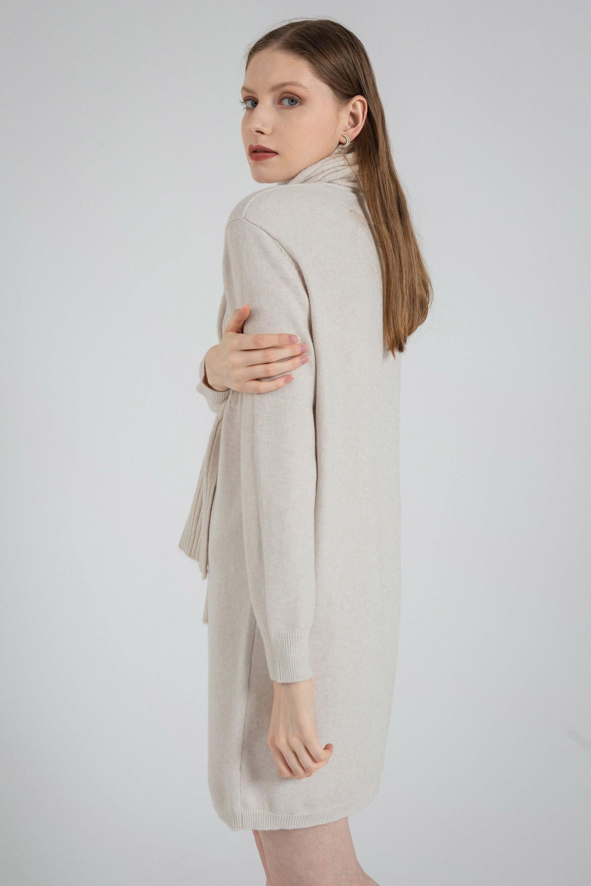 Long-Sleeve Sweater Dress and Matching Scarf Set