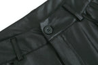 Faux-Leather High-Rise Pencil-Cut Pants with Button Details