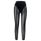 Mesh High-Rise Pencil-Cut Leggings with Sheer Detailing