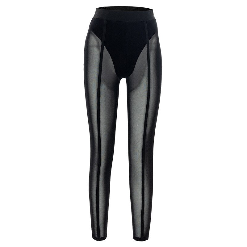 Mesh High-Rise Pencil-Cut Leggings with Sheer Detailing