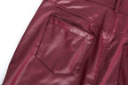 Faux-Leather High-Rise Pencil-Cut Pants with Button Details
