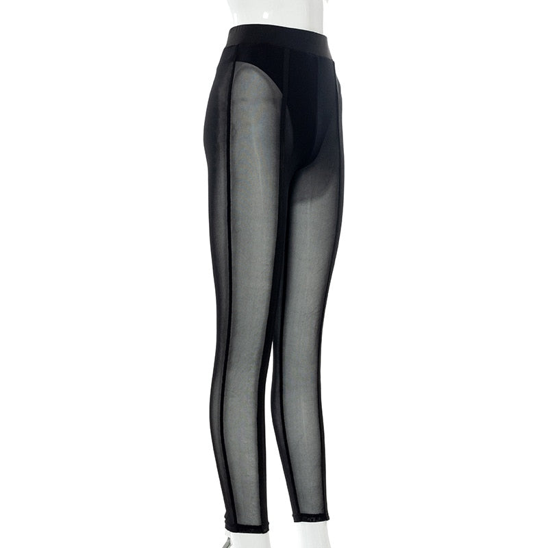 Mesh High-Rise Pencil-Cut Leggings with Sheer Detailing