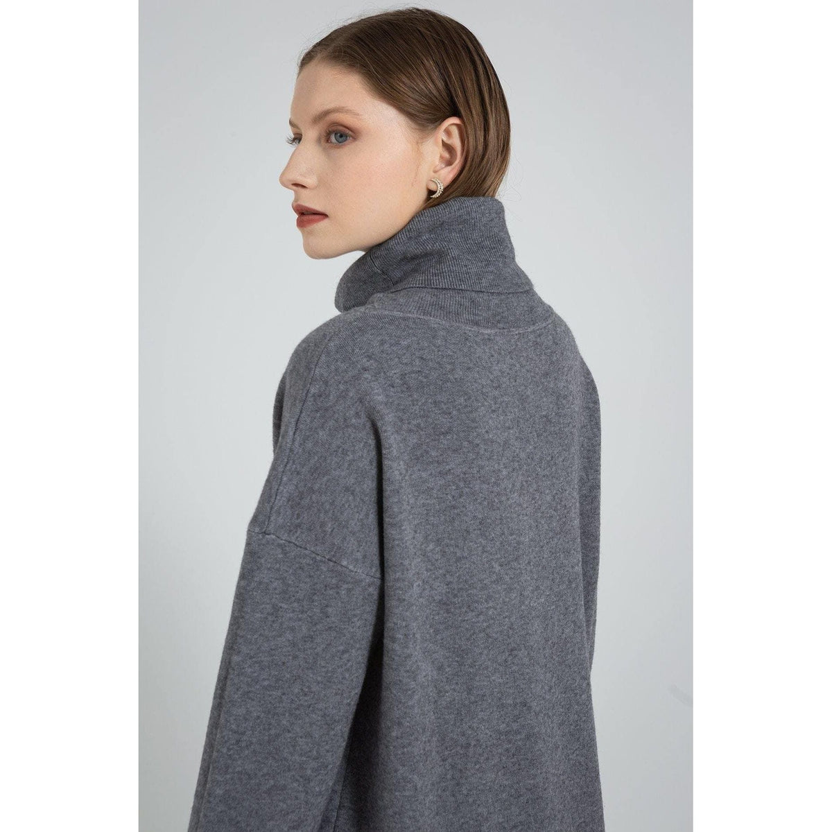 High-Neck Polyester Sweater Dress with Long Sleeves