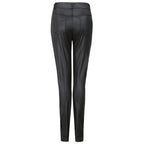 Faux-Leather High-Rise Pencil-Cut Pants with Button Details
