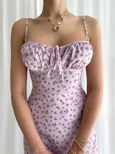 Slip-Style Satin Maxi Dress with Floral Details