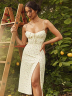 Slip-Style Satin Maxi Dress with Floral Details