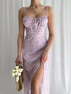 Slip-Style Satin Maxi Dress with Floral Details