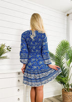 V-Neck Polyester Dress with Boho Styling