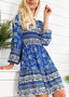 V-Neck Polyester Dress with Boho Styling