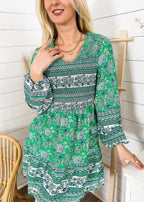 V-Neck Polyester Dress with Boho Styling