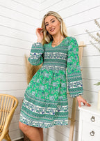 V-Neck Polyester Dress with Boho Styling