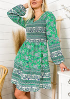 V-Neck Polyester Dress with Boho Styling