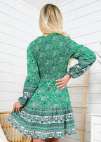 V-Neck Polyester Dress with Boho Styling