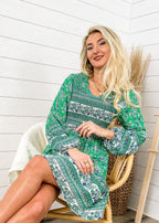 V-Neck Polyester Dress with Boho Styling