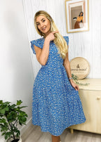 Daisy-Detail Floral Ruffled Dress