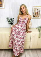 Geometric-Print Stretch-Blend Midi Dress with Polyester Fabric