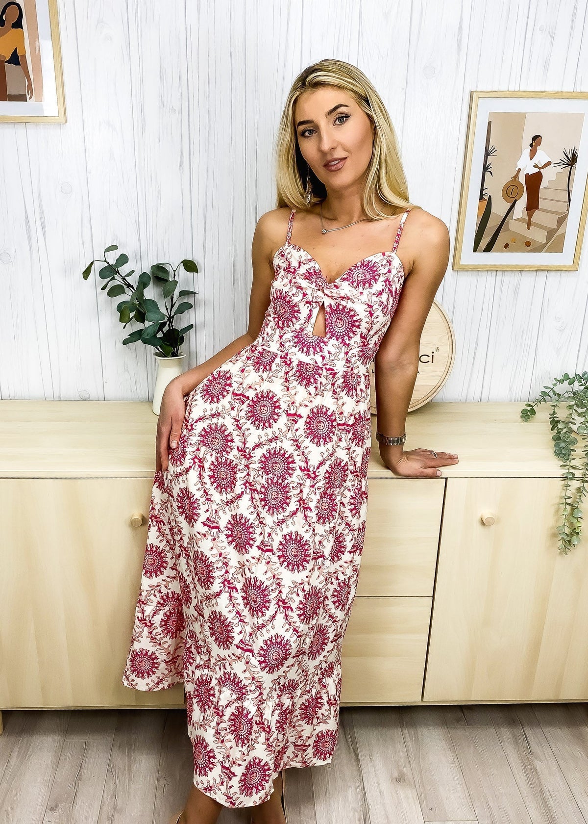 Geometric-Print Stretch-Blend Midi Dress with Polyester Fabric