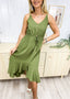 Belted Polyester Dress with Asymmetric Details