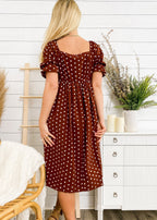 Polka-Dot Square-Neck Puff-Sleeve Dress