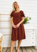 Polka-Dot Square-Neck Puff-Sleeve Dress
