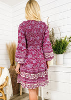 V-Neck Polyester Dress with Boho Styling